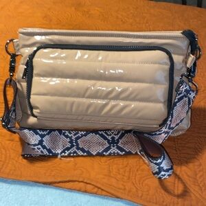 THINK ROYLN Beige Crossbody Bag with Patterned Strap